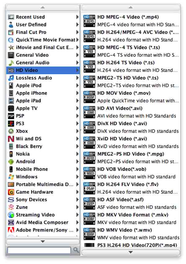 choose output format