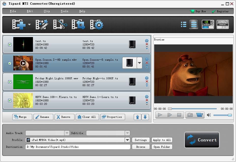 Convert MTS files to any other video/audio formats that your player compatible.