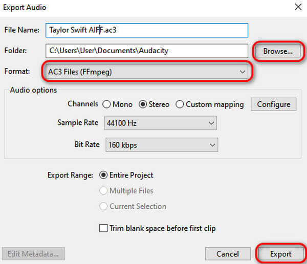 Audacity AAC to AC3