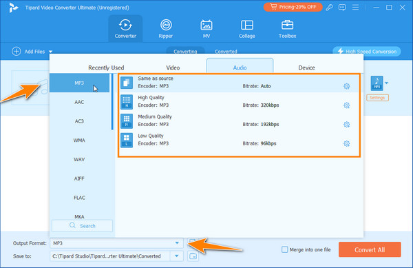 Select MP3 Format