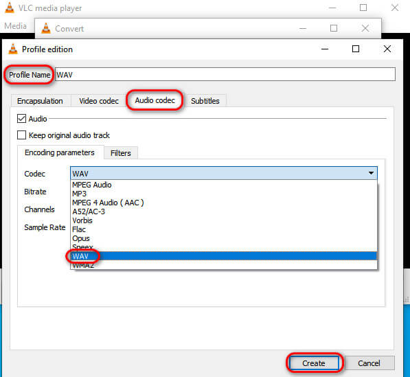 VLC Create WAV Format