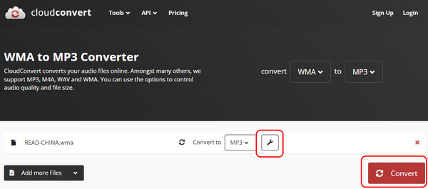 Convert WMA to MP3 in Cloudconvert