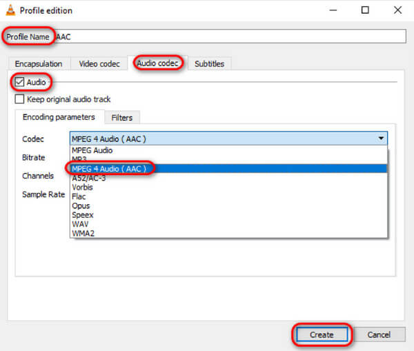 VLC Create AAC Version