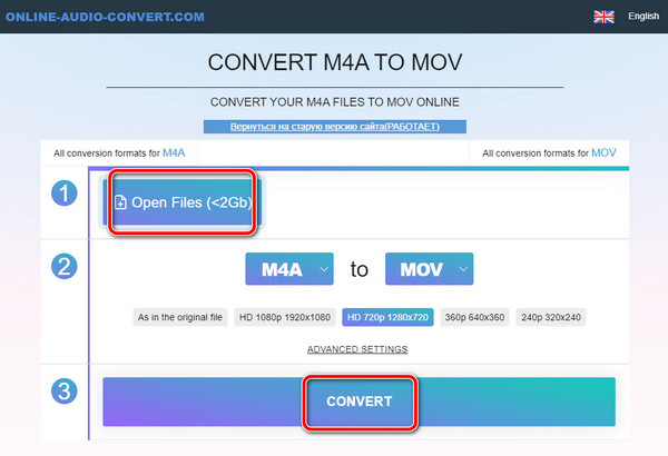 Online Audio Conver M4A to MOV