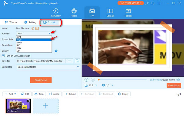 Set MOV Output Format