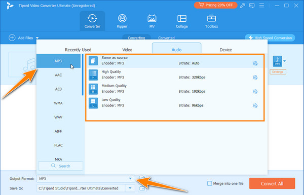 Select MP3 Format