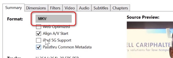 Set Format to Mkv