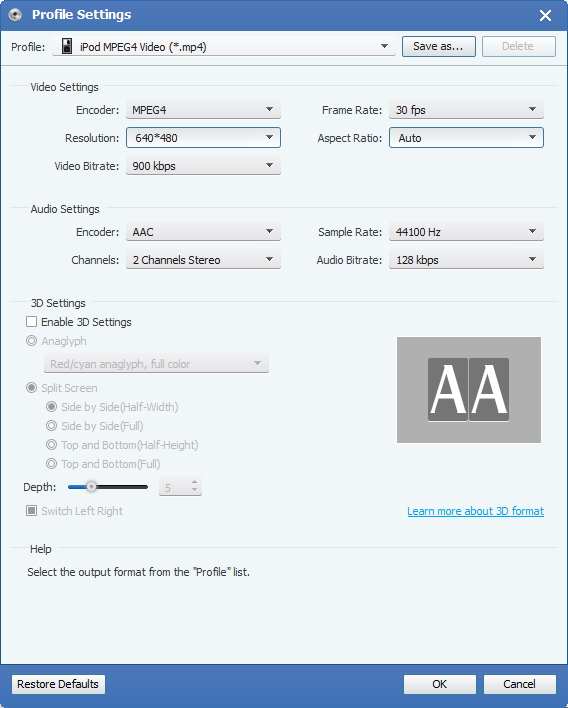 Adjust output settings