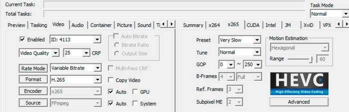 Set Output Format Mediacoder