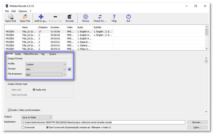 Convert DVD Video To MP3 In Xmedia Recorde