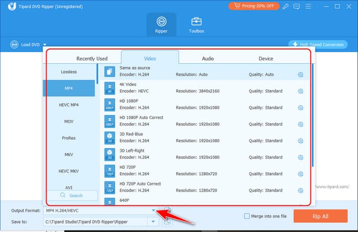 Choose Output Settings