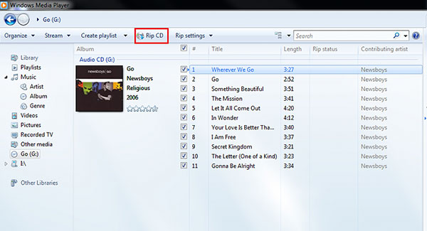 windows media player won t rip cd