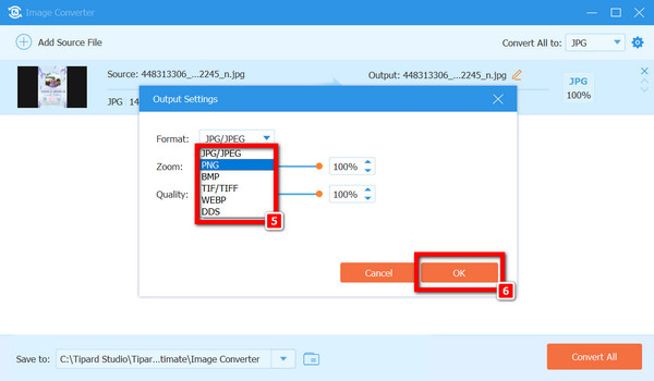 Output Format Ok Button