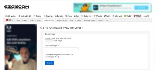 How can we convert an animated gif into a png file without losing