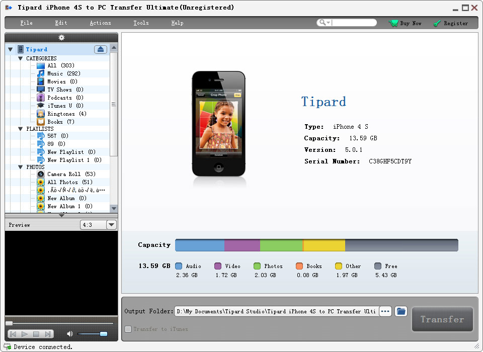 Tipard iPhone 4S to PC Transfer Ultimate software