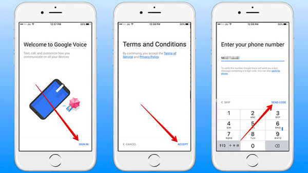 sign up google voice on iphone