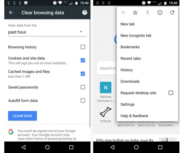 clear google chrome history android