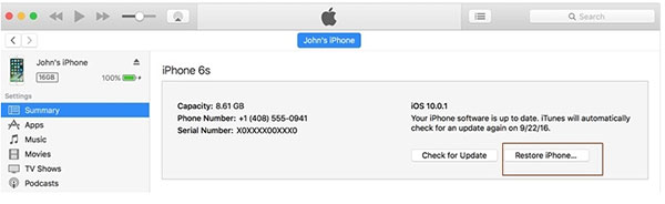 apple iphone restore screen