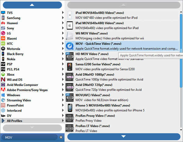 Choose mov output file