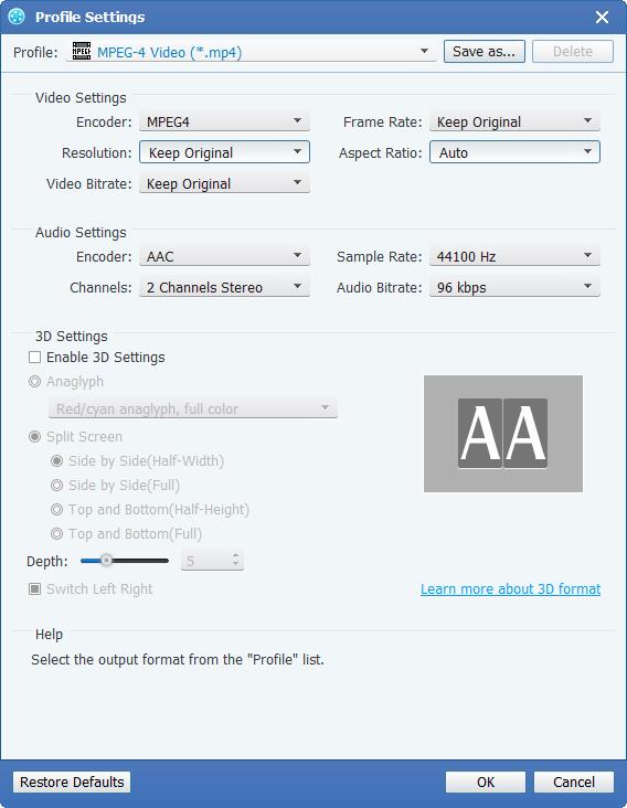 MP4 video converter profile settings