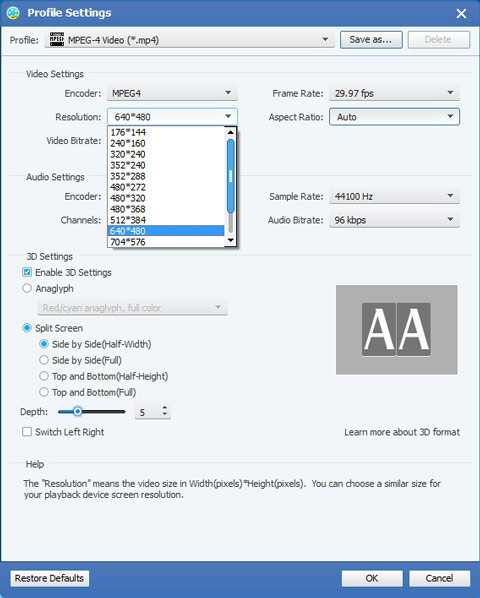 MP4 video converter profile settings