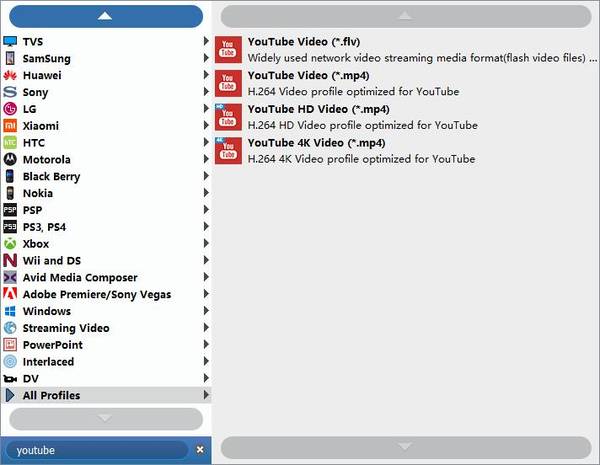 Select output format