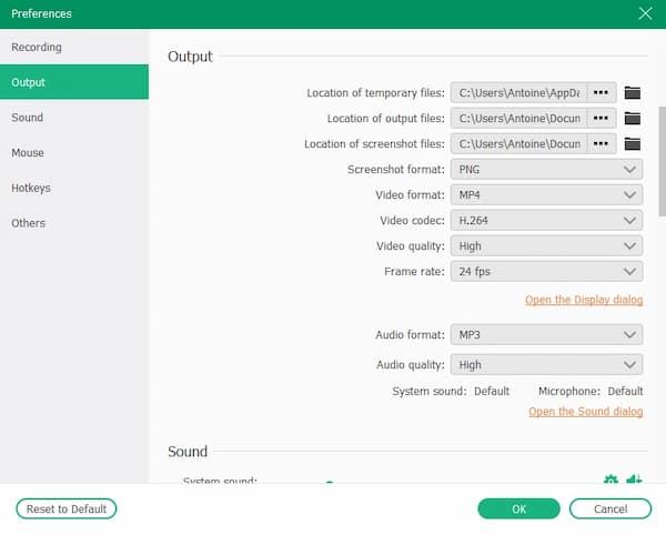 Preferences Output