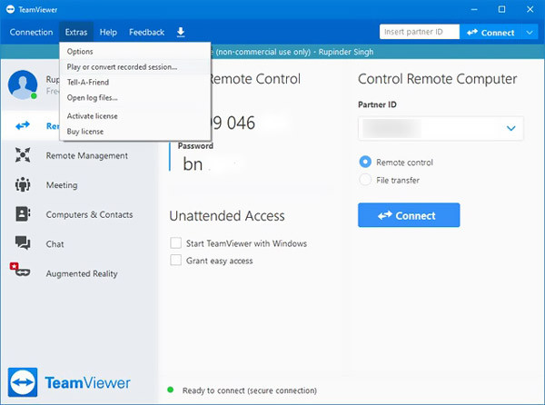teamviewer records download actions
