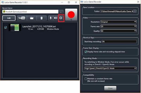 Loilo setting game recording