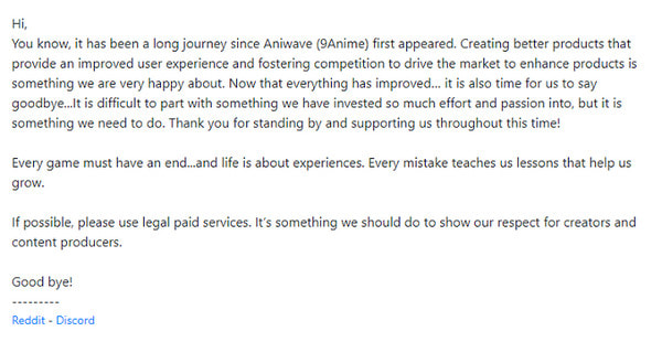 Aniwave Farewell Message