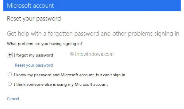 need to reset outlook password