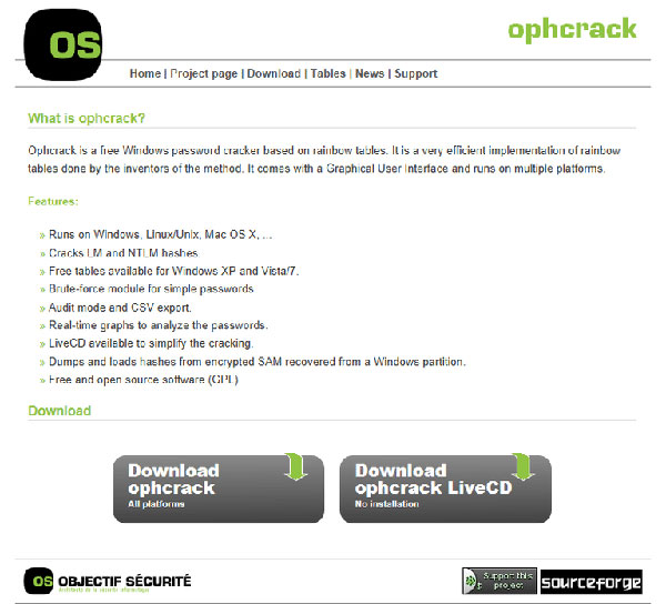 crack passwords with ophcrack