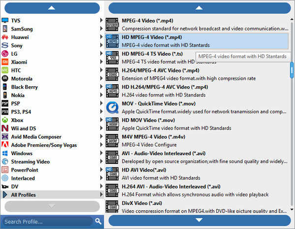 Choose output MPEG format