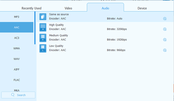 AAC Output Format