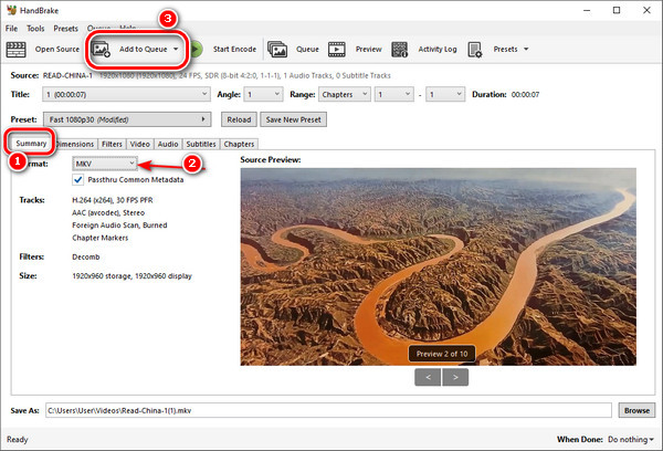 Handbrake Set MKV Output Format