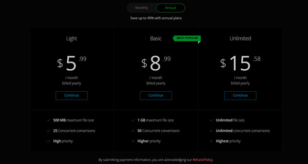 Pricing Convertio