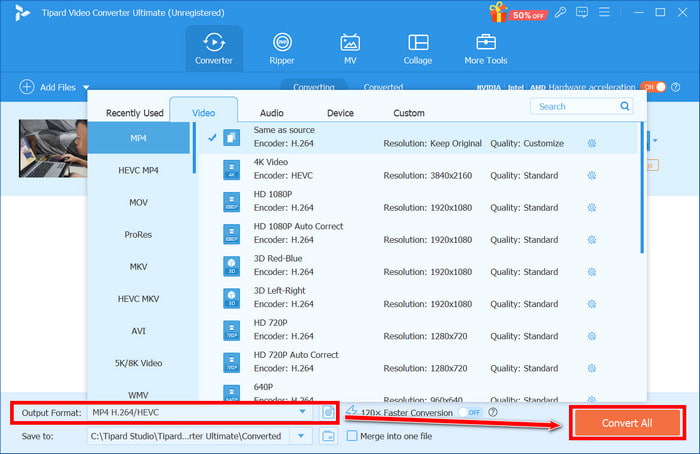 Output Format Convert All Button