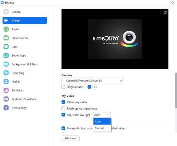 Adjust Low Light Settings Zoom Desktop