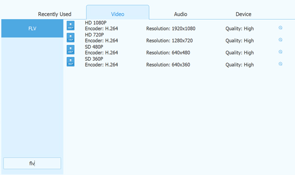 Choose flv format