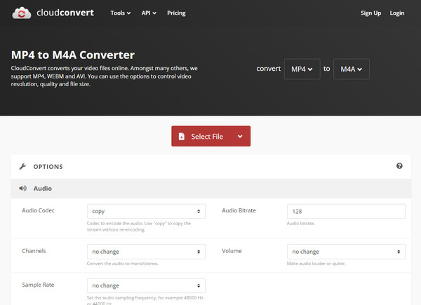 Cloudconverter Select MP4 to M4A