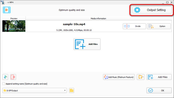 Output Settings Option