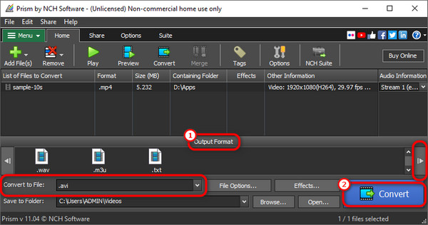 Select Output Format And Convert