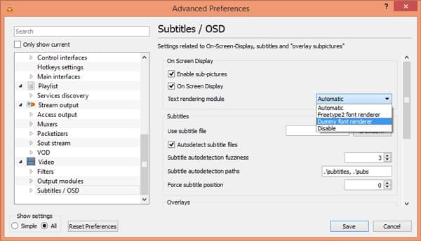 Subtitle osd vlc