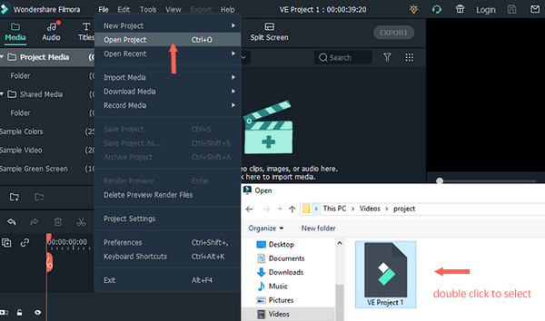 Open Project in Filmora